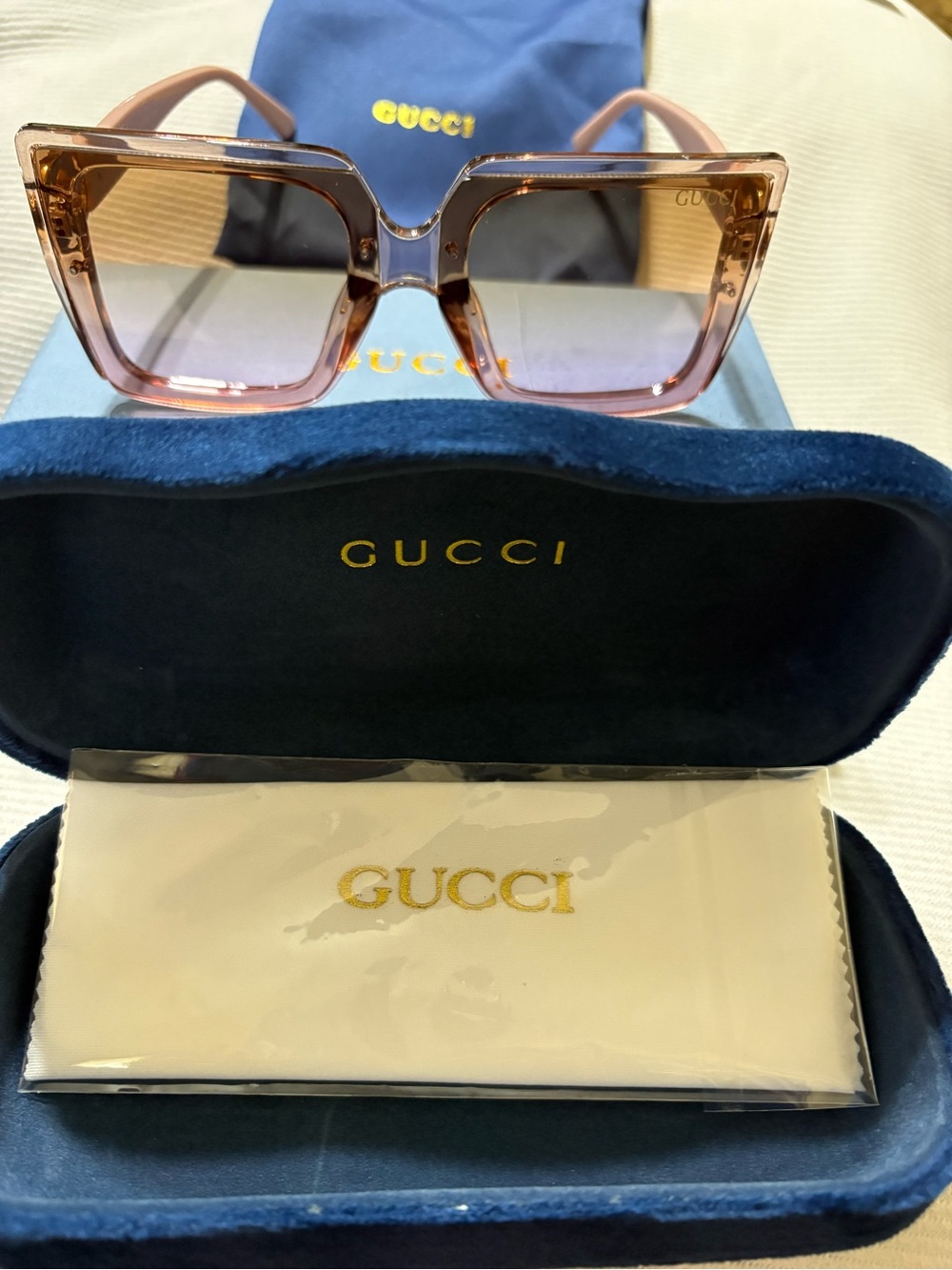 Gucci Translucent Pink Square Sunglasses brand new. Made in Italy.